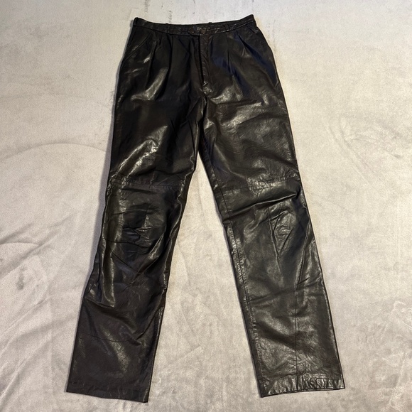 Vintage 80s Leather Motorcycle Pants Black Retro Women’s Sterling Stall 31x31 - Picture 1 of 10